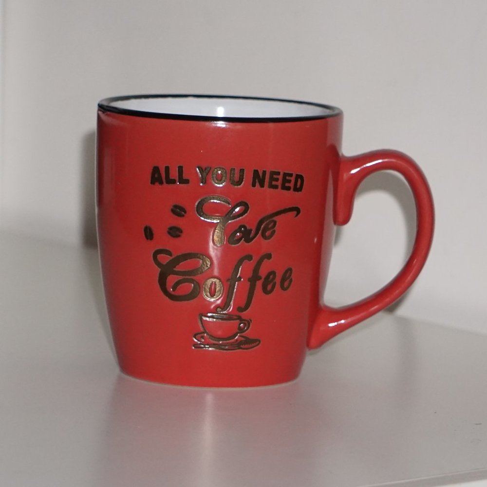 2 Mugs Coffee Red and Gray "ALL YOU NEED COFFE" - Picture 2 of 8